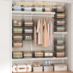 6 Tier Closet Hanging Organizer, Clothes Hanging Shelves with 4 Hanging Hooks 5 S Hooks, Wire Storage Basket Bins, for Clothing Sweaters Shoes Handbags Clutches Accessories Patent Design-Black