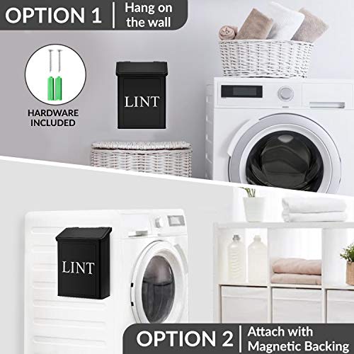 Calindiana Modern Farmhouse Metal Magnetic Lint Bin for Laundry Room Decor and Accessories with Lid and Laundry Room Organization and Storage Wall Mount Space Saving Washer and Dryer Trash Can (BLACK) - color: BLACK