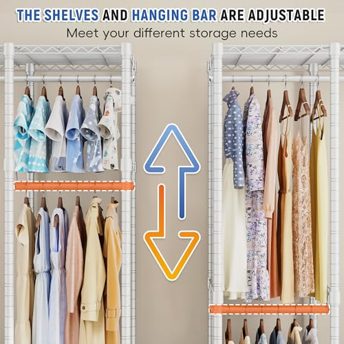 Raybee 88.2" W Clothes Rack Heavy Duty Clothing Racks for Hanging Clothes Extra Wide Portable Closet Loads 1200LBS Freestanding Garment Rack for Bedroom 88.2" W x 75.6" H x 15.7" D, White - color: White, style: NO COVER