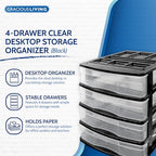 Gracious Living 4-Drawer Desktop and Countertop Storage Organizer Drawer Set, Plastic Office Desk Organizer, Black/Clear