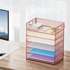 Marbrasse 2 Pack Desk Organizer with Handle, 6 Tier Paper Letter Tray, Mesh Desk File Organizer for Office, School and Home - Rose Gold - color: Rose Gold - 2p