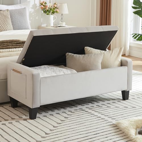 Virabit Velvet Storage Ottoman Bench for Bedroom, End of Bed Bench with Button, Organizer Storage Chest, Upholstered Foot Rest with Legs, Load up to 400 lb, for Bedroom, Living Room, Entryway, Grey - color: Grey