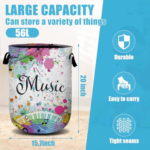 Music Guitar Laundry Basket, Laundry Hamper Collapsible Oxford Cloth with Handle Clothes Toy Storage Bin for Bathroom Laundry Room Bedroom 15.7 X 20 Inch - color: I Love Music Guitar