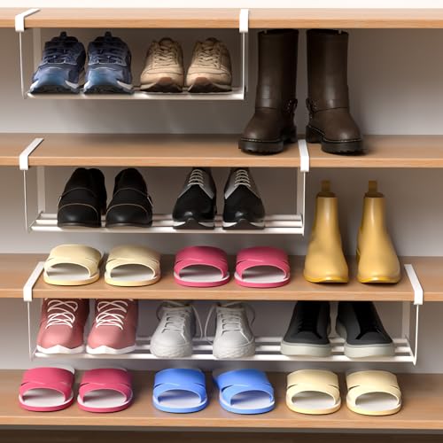 CroBlissful 2 Pcs Expandable Shoe Rack Organizer for Closet 16.5-31.5 Inch Adjustable Retractable Hanging Cabinet Shoe Shelf Dorm Room Storage for Space Saving (White) - color: White