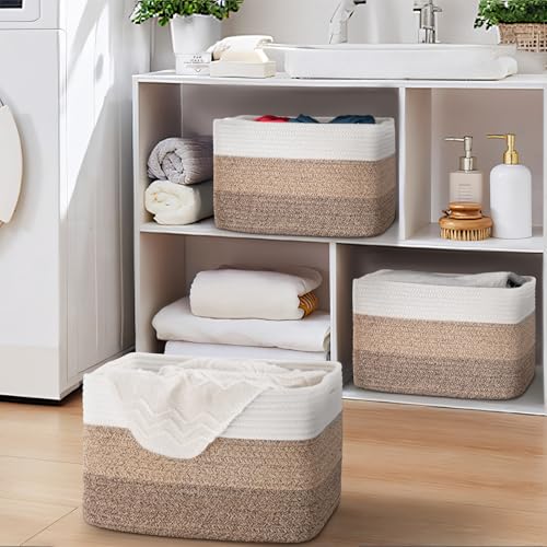 Baskets for Organizing,Storage Baskets,3 Pack Baskets for Shelfves,15"×10"×9" Woven Basket,toy storage bins,bins for organization - color: Gradient Yellow