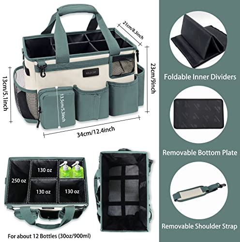 Wearable Cleaning Caddy Bag,Cleaning Supply Tote for Cleaning Supplies, Cleaning Organizer with Adjustable Shoulder and Waist Straps for Cleaners & Housekeepers (Green White, Large) - color: White-Green, size: Large