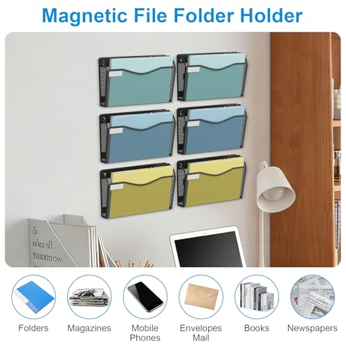 BOHDK Magnetic Wall File Holder 3-Pack - Mesh Organizer with Strong Magnets for Office, Home & School - Space Saving Black Document Organizer - size: Magnetic 3 Pack