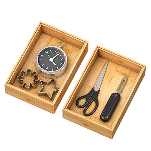 Bamboo Kitchen Drawer Organizer,Stackable Silverware Tray Utensil Organizer Cutlery Holder for Kitchen,Wooden Storage Box for Bathroom, Multi-Use Storage Bins Boxs Dividers for Office(9x6x2.5 inch） - size: 9x6x2.5inch