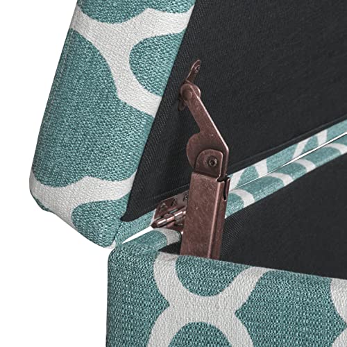 HomePop Large Upholstered Rectangular Storage Ottoman Bench with Hinged Lid, Teal Blue Geometric - color: Teal Blue Geometric