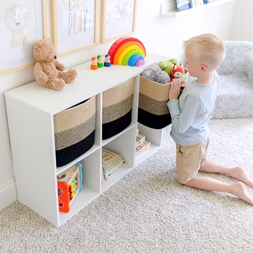 NaturalCozy Storage Cubes 11 Inch Cotton Rope Woven Baskets for Organizing, 3-Pack | Cube Storage Bin | Square Storage Baskets for Shelves Organizer, Classroom, Kids Toy Bins, Closet, Baby Nursery - color: 3-Tone Black & Tan Brown