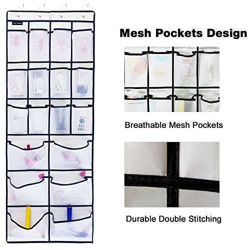 2 Pack Extra Large Hanging Over Door Shoe Organizers, 12 Mesh Pockets + 6 Large Mesh Storage Various Compartments with 8 Hooks Shoes Holder for Closet Bedroom, White (59 x 21.6 inch) - color: a-white-2pcs