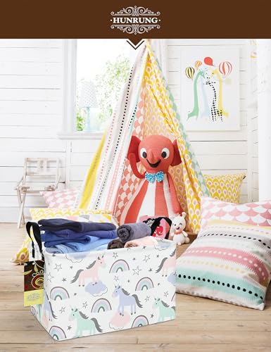 HUNRUNG Rectangle Storage Basket Cute Canvas Organizer Bin for Pet/Children Toys, Books, Clothes Perfect for Rooms/Playroom(REC-Star Unicorn) - color: REC-Star Unicorn