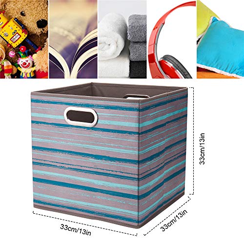13 inch Collapsible Storage Cubes Bins Teal Stripes Fabric Storage Boxes Foldable Cube Inserts Storage Grey Printed Folding Cloth Storage Baskets Drawer Organizer ,QY-SC05-3 - color: Brush Gradient
