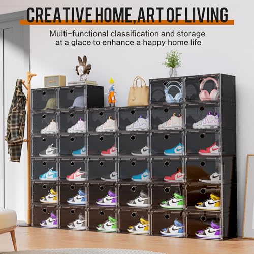 KEFA XL Shoe Storage Box Organizer, 8 Pack Shoe Boxes Clear Plastic Stackable, Sneaker Display Case Container Fit for US 13 (Side 8 PACK BLACK) - color: 8 PACK BLACK