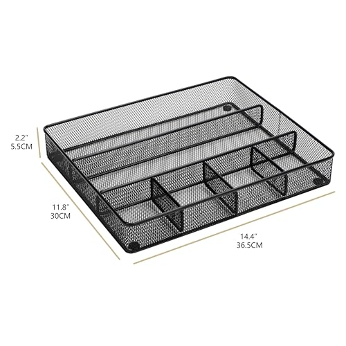 Annova Desk Top Organizer Tray for Office Organization - Metal Mesh - Storage Tray with Dividers for Pens, Desktop Accessories, Bathroom, Kitchen, Makeup and Office Supplies (Large, Black) - color: Black, size: Large