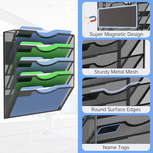 Kuntine.B Wall File Organizer Office Hanging Magazine Holder Wall File Organizer for Office Home (Black, 5 Tier Magnetic) - color: Black, size: 5 Tier Magnetic