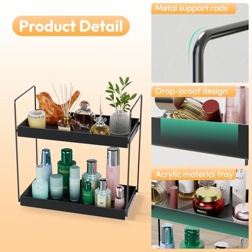 NPPLUS Bathroom Countertop Organizer, 2 Tier Metal Vanity Counter Skincare Shelf, Matte Black, 13.6"L x 6.9"W x 13.8"H - color: Black, size: 2 Tier