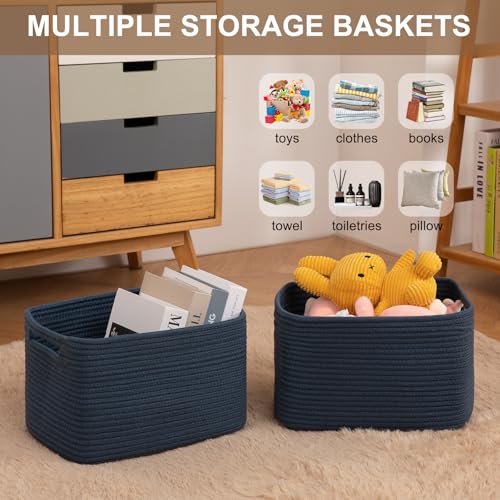 OIASKET Storage Baskets for Organizing, Woven Decorative Baskets for Shelves - Books, Towels, and Clothes, Cotton Rope Toy Storage Bins, 12.7''Lx9''Wx7.8''H, Pack of 4, Blue - color: Blue