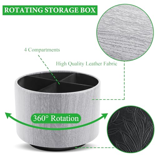 Round Leather Art Supply Organizer,Remote Control Holder,360 Degree Spinning,Multi-Functional Pencil Holder,4 Compartments Desktop Stationary Organizer(1-Thin Wood Grey) - color: 1-Thin Wood Grey