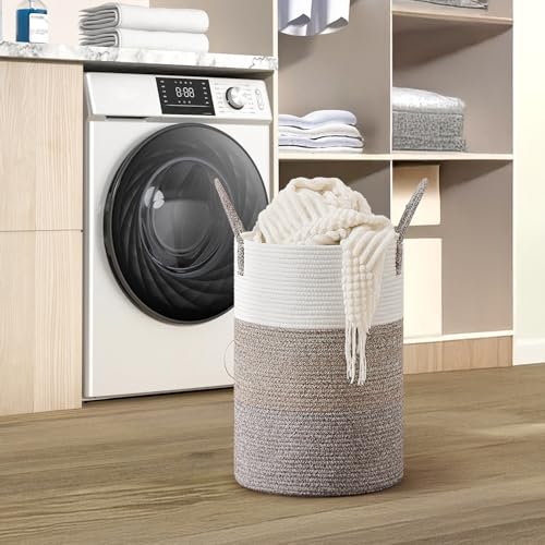 CLHMILY&Z 40L Laundry Basket Round Storage Rope Basket - 13x18 Inches - Laundry Hamper in Bedreoom and Mutil Storage Bin for Blankets, Toys, and Nursery Essentials - color: Brown & White, size: 40L