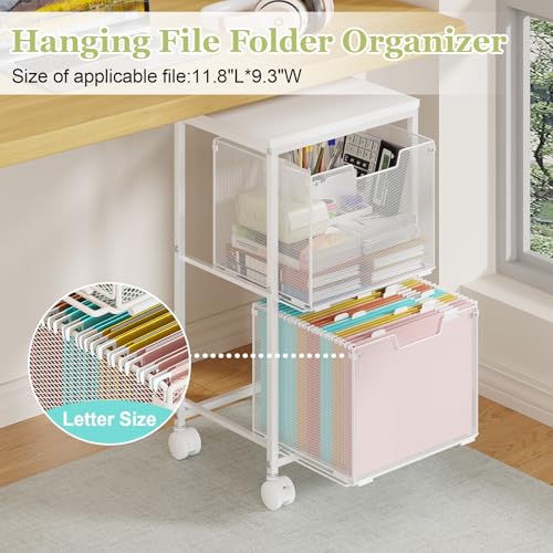 Rolling File Cart with 2 Storage Drawers,Under Desk Storage Cart,Hanging File Folder Organizer with Wheels, Filing Cabinet Mobile Printer Stand Utility Craft Cart for Home Office,White - color: White, size: 2L Drawers Only