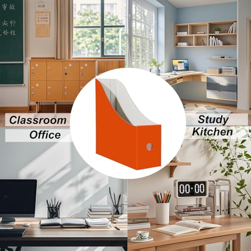 Limitliho Orange-red Cardboard Magazine Holder (2 Pack), Magazine File Holder for Desk, Sturdy Book Bins for Classroom, Vertical File Folder Organizer, 10.6'' H×10.2'' L ×3.5''W Inch Magazine Rack - color: Orange Red, size: 2 Pack