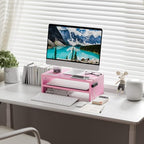 Marbrasse Monitor Stand Riser, 16.5 Inch 2 Tier Computer Printer Shelf Stand for Laptop Computer Screen Storage, Desktop Stand with Phone Holder and Cable Management (Pink) - color: Pink