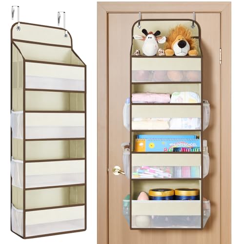 Yecaye Over The Door Organizer, Heavy Duty Hanging Organizers and Storage with 4 Large Capacity Pockets, Swing-Proof Behind The Door Storage for Bathroom Nursery Bedroom Dorm Closet, Beige,1Pc - color: Beige, size: 4 Tier