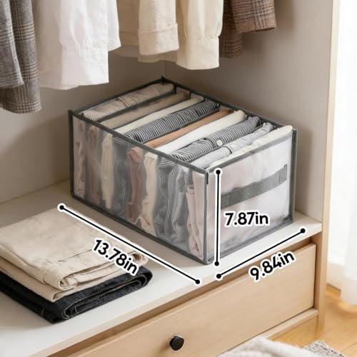 9 Grid Drawer Organizer Clothes Storage Box with Handle Large Capacity Fabric Dresser Organizer for Jeans Shirts Closet Use - color: 9 Grid Grey
