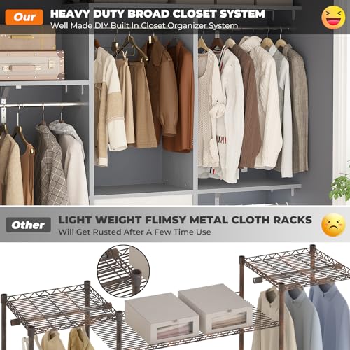 Armocity 5FT Small Closet System with 3 Fabric Drawers, 60 Inches Walk In Closet Organizer System With 3 Adjustable Shelves, Heavy Duty Clothes Rack Built-In Garment Rack, 59" L x 16" W x 71" H, Grey - color: Grey