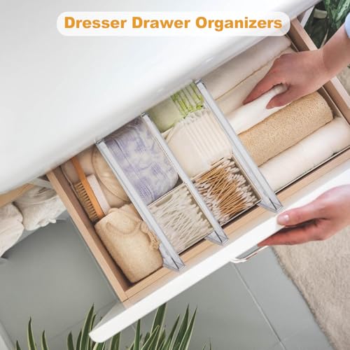 4 Pack Drawer Dividers for Clothes, 4" High 10.6"-16.9" Drawer Divider Adjustable Expandable Dresser Drawer Organizer, Clear Dresser Separators for Clothes, Underwear, Baby Clothes,Cosmetic,Toiletries - size: 4 Pack