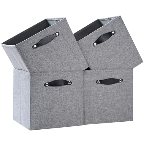 Foldable Fabric Storage Bins Cubes, 13x15x13 Inch Kallax Cubby Bins with Dual Handles, Dim Gray, 4 Pack - color: Dim Gray, size: KALLAX - 4 Pack