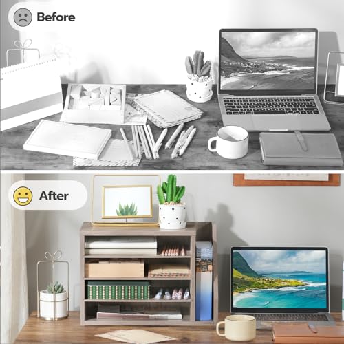 HOOBRO Mail Sorter, Literature Organizer with Adjustable Shelves, Paper Organizer for Office, Home, Wood Countertop Mail Sorter, File Holders, Magazines, Greige BG41WF01N1 - color: Greige