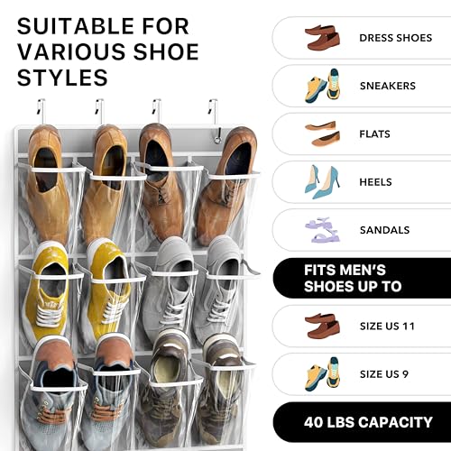 Simple Houseware 24 Pockets Large Clear Pockets Over The Door Hanging Shoe Organizer, Gray (56" x 22.5") - color: Gray, size: Extra Large Pockets