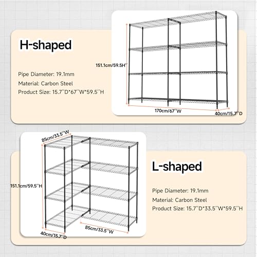 M MZG 4 Tiers Storage Shelves Load 1200LBS, Metal Shelving Wire Metal Shelving Unit Shelves for Storage Adjustable Garage Shelving for Pantry Kitchen Garage Black 15.8" D x 33.5" W x 59.5" H - color: Black, size: 4 Tiers, 15.8"D x 33.5"W x 59.5"H