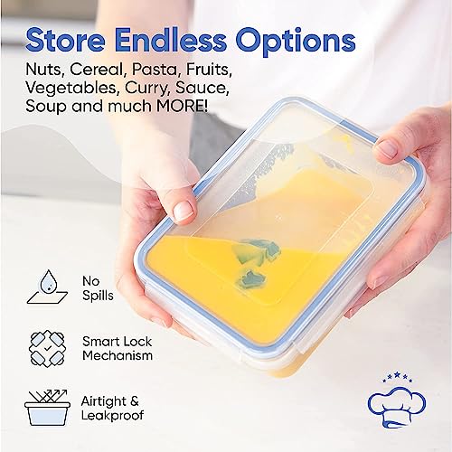 Chef's Path 32 Piece Airtight Food Storage Containers with Royal Blue Easy Snap Lids, 16 Containers and Lids, Stackable Kitchen and Pantry Canisters for Meal Prep and Food Storage -Transparent - color: Pack of 16 - Blue