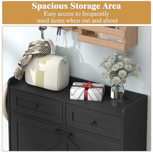 Thacuok Black Shoe Cabinet with 2 Flip Drawers & 2 Storage Drawers, Rustic Farmhouse Narrow Shoe Organizer Cabinet, Slim Shoe Rack Cabinet, Shoe Storage Cabinet for Entryway, Hallway - color: Black, size: 2 Drawers