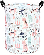 KUNRO Kids Laundry Hamper Clothes Gift Basket Storage Laundry Baskets Organizer Bin with Handles for Nursery Room (Cat) - color: Cat Pattern