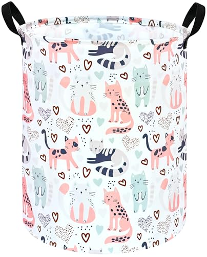 KUNRO Kids Laundry Hamper Clothes Gift Basket Storage Laundry Baskets Organizer Bin with Handles for Nursery Room (Cat) - color: Cat Pattern