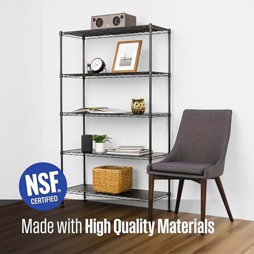 SafeRacks - NSF Certified Storage Shelves, Zinc, Heavy Duty Steel Wire Unit with Adjustable Feet, Garage or Bakers Rack, Kitchen, Pantry Shelf - (36"x14"x60" 5-Tier) (Black) - color: Black, size: 14"x36"x60" 5-Tier
