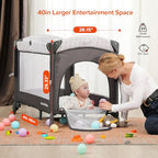ELEMARA Baby Bassinet Bedside Crib with Diaper Changer, Pack and Play with Mattress for Baby，4 in 1 Playpen Travel Bed with Storage,Playard with Adjustable Height - style: Baby Bassinet