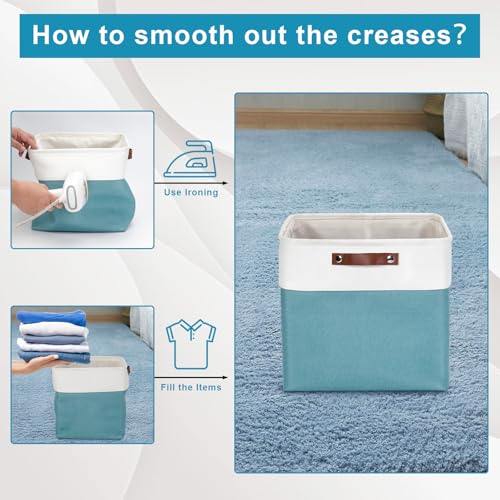 Bagnizer 13x13 Cube Storage Bins, Collapsible Fabric Storage Box, 4 Pack Closet Baskets with Handles for Organizing, Shelf, Toys, Clothes, Home, Office, Nursery (Teal&White) - color: Teal / Off-White, size: Cube - 13"x13"x13"