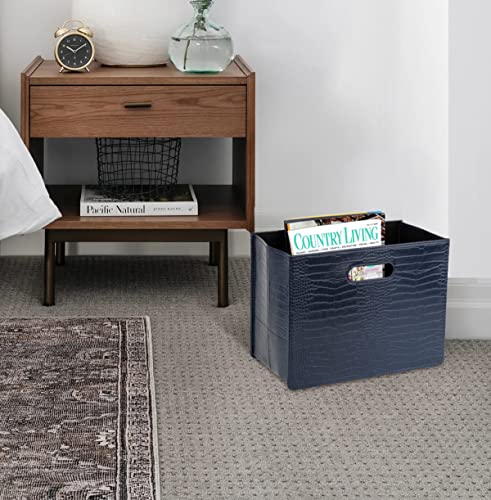 HofferRuffer Magazine Basket Holder, Foldable Magazine Rack, Document File Holder Organizer, File Folder, Newspaper Storage Bin Organizer for Home or Office (Dark Blue) - color: Dark Blue