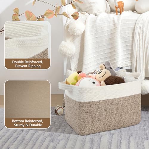 OIASKET Storage Baskets for Organizing, Woven Baskets for Shelves, Rectangle Decorative Organizer for Storage Clothes, Toy, Books, Towels Nursery Bins 3 Pack (Brown & White, 13"x9.85"x8.7") - color: Brown & White, size: 13"x9.85"x8.7"