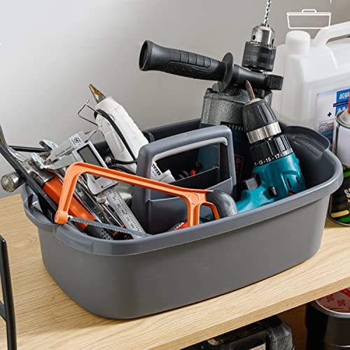 Haundry Large Cleaning Caddy with Handle, Tool Storage Basket Organizer, Sturdy Pail Bucket Organizer, Household Bucket for Cleaning Supplies - Gray - color: Grey