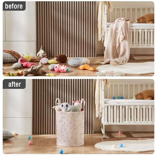 TECHMILLY Large Storage Basket for Girls and Boys, Collapsible Laundry Hamper with Long Handles, Toy Bins for Nursery, Kids Room Décor (Bowknot) - color: Bowknot, size: 1 Pack