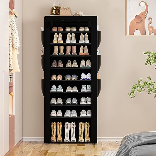 OYREL Large Shoe Rack, Black, 6 Side Pockets, 23.6" Wide x 11.4" Deep x 68.9" Tall, 36-41 Pairs of Shoes - color: Black