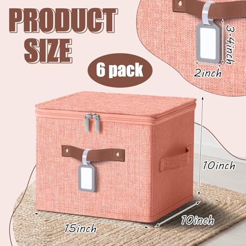 6 Pack Fabric Closet Storage Bins with Zipper Lids and Label, 10×8×7In Large Foldable Linen Decorative Storage Cubes with Leather Handle for Nursery, Pink, Purple, Blue, Green, Yellow, Orange - color: Pink, Purple, Blue, Green, Yellow, Orange, size: 10×8×