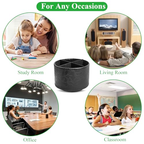 Hennaja Round Leather Art Supply Organizer,Remote Control Holder,360 Degree Spinning,Multi-Functional Pencil Holder,4 Compartments Desktop Stationary Organizer(1-Carved Black) - color: 1-Carved Black