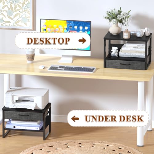 MARTY Printer Stand with Storage Drawer for Desk, 2-Tier Desktop Printer Stand Shelf Organzier for Home Office Printer Riser Under Desk Small Printer Table for Fax Machine Copier Scanner (Black) - color: Black, size: 2 Tier with Drawer